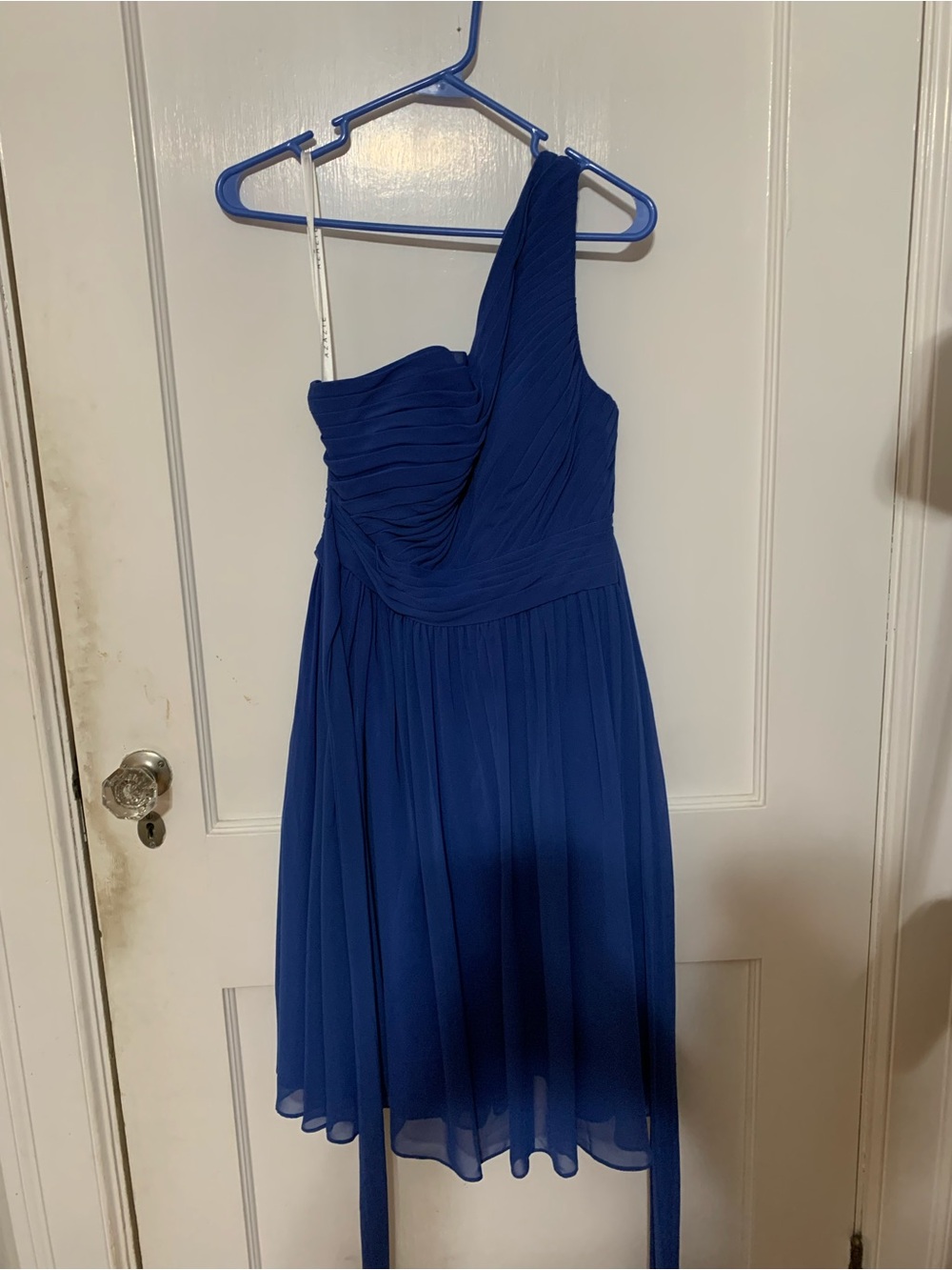 Azazie One-Shoulder Royal Blue Chiffon Midi Dress